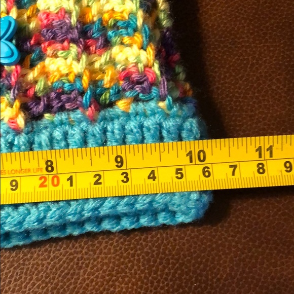 Ladies winter beanie ski hat turquoise new hand crochet by me #356 - Picture 3 of 8